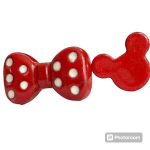 Vintage Disney Mickey Minnie Mouse Earrings Ears Bow Dots Icon Red Disneyana